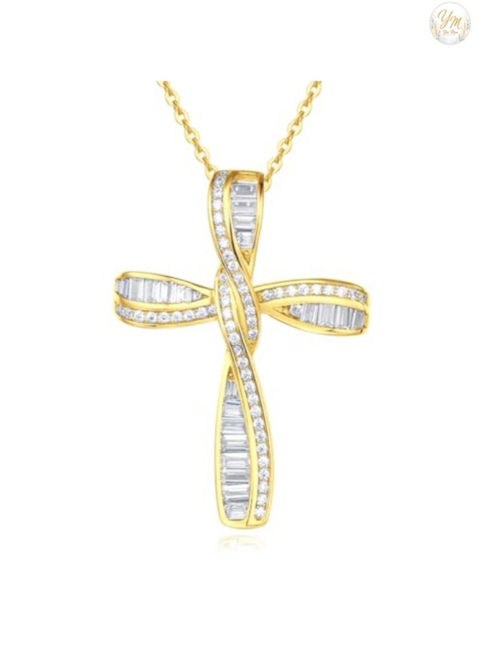 Sterling Silver Cubic Zirconia Twisted Cross Pendant Necklace 18" Extender